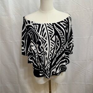 Missini Polynesia Black White Tribal Off Shoulder Top Size 1 Small